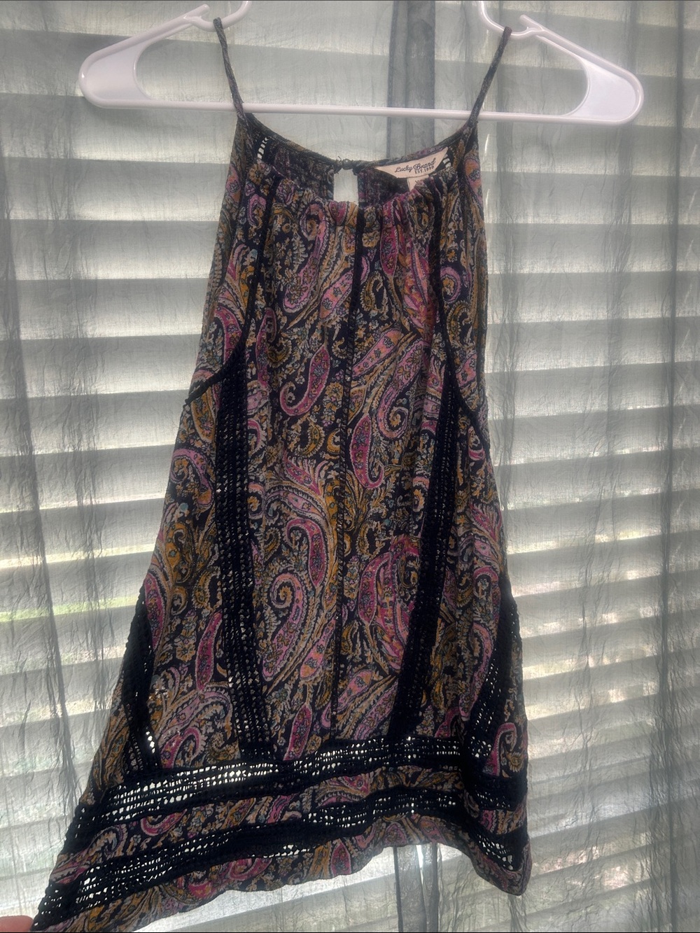 Lucky Brand Paisley Tank in Navy, Pink & Gold